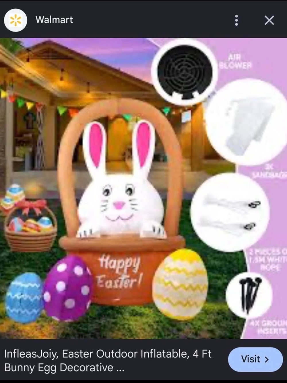 Easter Bunny Egg Inflatable Decoration 4ft- White and Pink